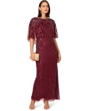 Adrianna Papell Cape Bead Long Dress - Red