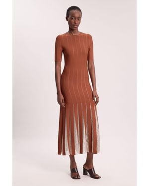 Karen Millen Petite Viscose Blend Filament Full Skirt Knit Short Sleeve Midi Dress - Multicolour