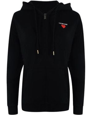Moschino Love Bold Heart Logo Zip Hoodie Cotton - Black