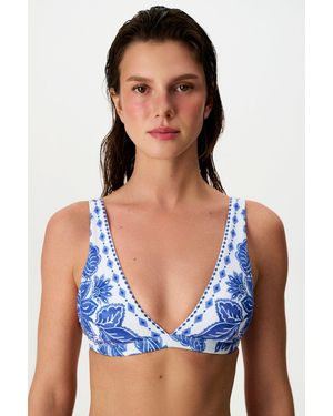 Penti Giana Deep V Neck Floral Bikini Top - Blue