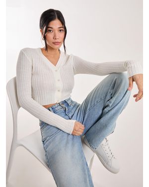 Pink Vanilla Ribbed Button Up Cardigan - Blue