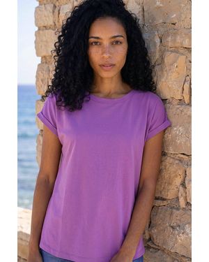 Roman Plain Stretch Cotton Jersey T-Shirt - Purple