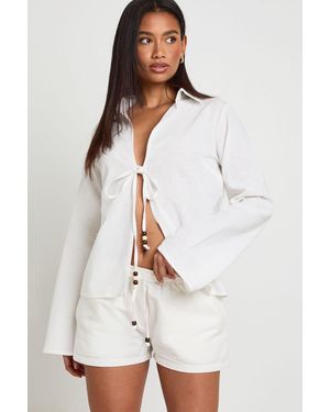 Boohoo Linen Look Beaded Shorts - White