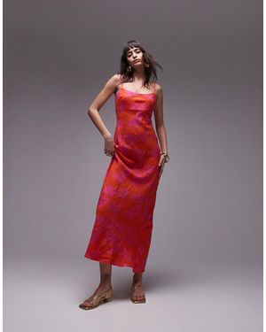 TOPSHOP Premium Jacquard Midi Slip Dress - Red