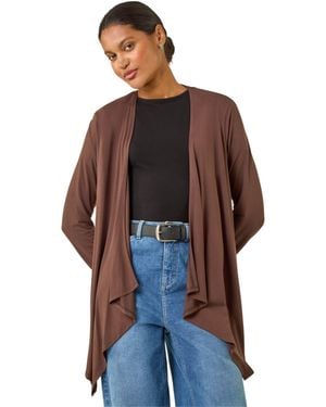 Roman Waterfall Front Jersey Knit Cardigan - Brown