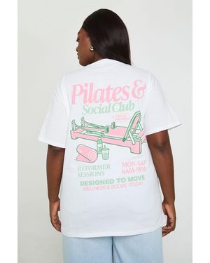 Boohoo Plus Pilates Social Club T-Shirt - White