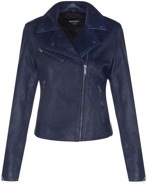 Infinity Leather Classic Brando Biker Jacket-Loughton - Blue