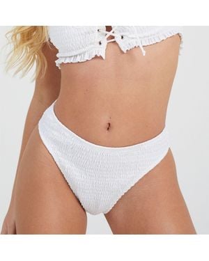 Brave Soul High Waisted Smocked Bikini Bottoms - White