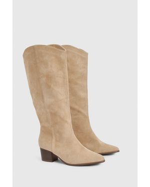 Boohoo Wide Fit Clean Western Day Cowboy Boots - White