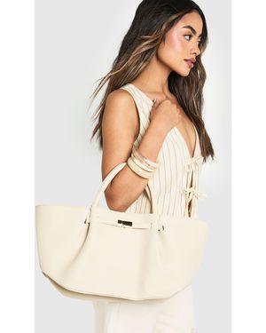 Boohoo Clasp Detail Textured Pu Tote Bag - Natural