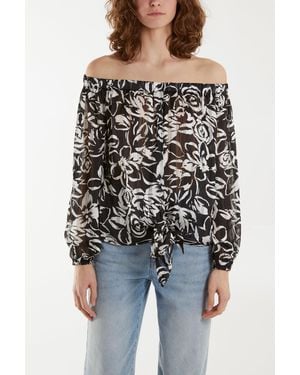Blue Vanilla Tie Front Bardot Top - Black