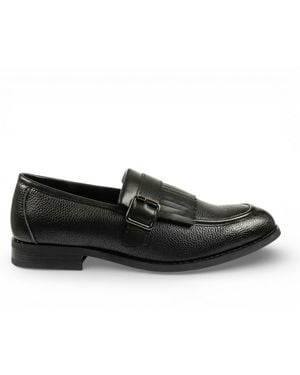 Infinity Leather Faux Fringe Monk Strap Slip-On Loafers Shoes - Black