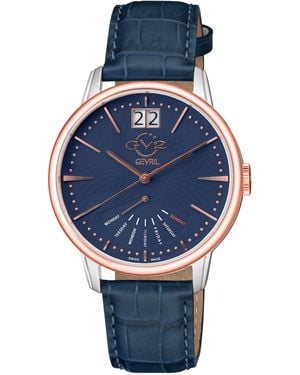 Gv2 Rovescio Stainless Steel Case Genuine Leather Strap Watch - Blue