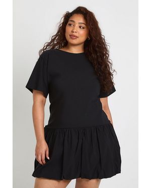 Boohoo Plus Puff Ball Drop Hem Mini Dress - Black