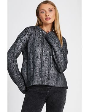 Quiz Metallic Cable Knit Jumper Material_Polyester - Grey