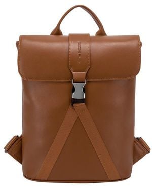 Smith & Canova Smooth Leather Buckle Backpack - Brown