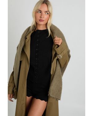 Boohoo Super Soft Scallop Hem Knitted Cardigan And Booty Short - Black