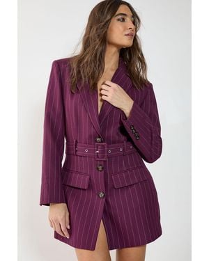 Nasty Gal Pinstripe Belted Blazer Dress - Purple