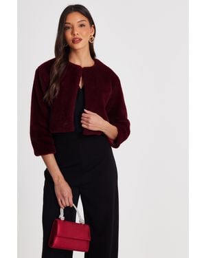Quiz Dark Faux Fur Long Sleeve Cape - Red
