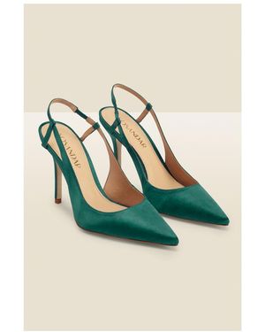 Sosandar Peyton Dark Green Satin Flared Heel Pointed Toe Slingback Court Suede - Blue