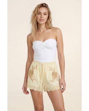 Nasty Gal Cotton Embroidered Lace Trim Shorts - Natural