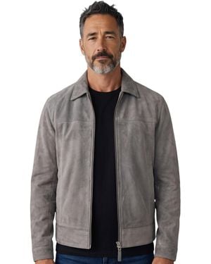 Infinity Leather Stone Goat Suede Harrington Biker Jacket - Grey