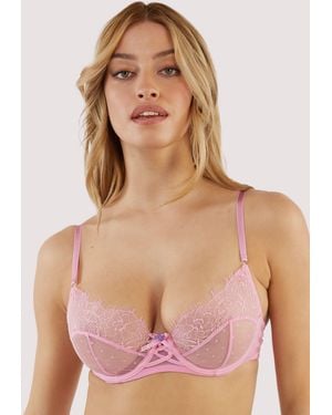 Playful Promises Ziggy Lace And Spotted Mesh Bra - Pink