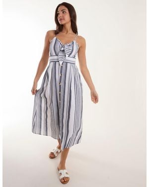 Blue Vanilla Tie Front Button Through Midi Dress - White