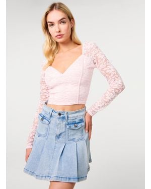 Pink Vanilla Long Sleeve Lace Top - Blue