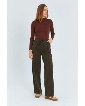 MixRay Elastic Waist Straight Leg Cotton Trousers - Green