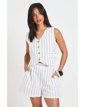 Boohoo Petite Linen Look Striped Waistcoat & Relaxed Fit Shorts - White