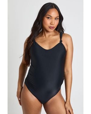 Boohoo Maternity Knot Detail Swimsuit - Blue