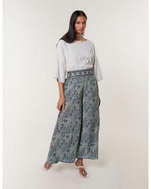 Blue Vanilla Embellished Waist Wide Leg Trousers - Blue