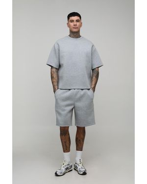 BoohooMAN Tall Relaxed Fit Scuba Marl Shorts - Grey