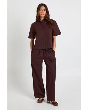 Boohoo Chambray Drawcord Wide Leg Trousers - Red