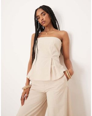 ASOS Linen Blend Cinch Waist Bandeau Top - Natural