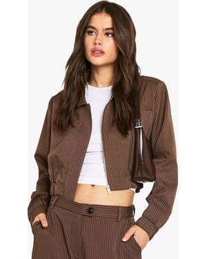 Boohoo Pinstripe Tailored Bomber Jacket - Brown