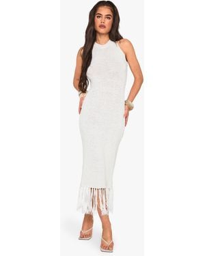 Boohoo Tassel Detail Crochet Dress - White