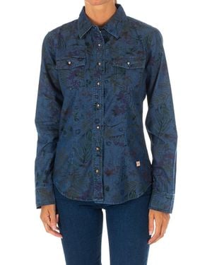 Met Long Sleeve Texan Shirt With Lapel Collar 10Dcl0058 - Blue