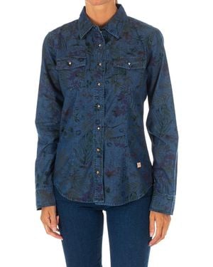 Met Long Sleeve Texan Shirt With Lapel Collar 10Dcl0058 - Blue