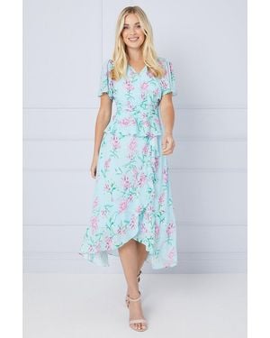 Wallis Petite Floral Ruffle Peplum Midi Dress - Blue