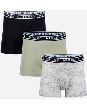 Nicce London Multi 3-Pack Cotton Rich Boxer Briefs With Logo Waistband And Assorted Designs - White