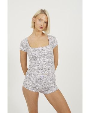 Brave Soul Bow Detail Cropped Top And Short Pyjama Set - White