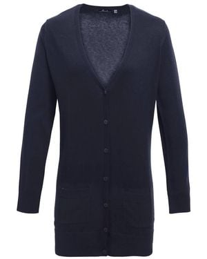 PREMIER Ladies Longline V Neck Cardigan - Blue