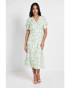 Wallis Petite Floral Button Midi Tea Dress - White