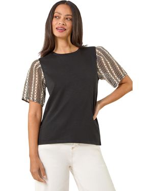 D.u.s.k Contrast Crochet Sleeve Top - Black