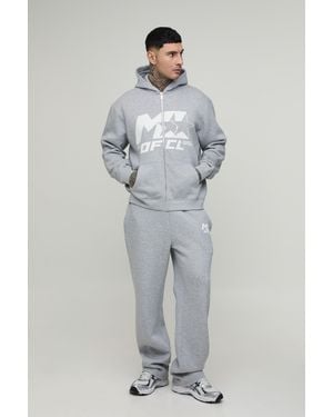 BoohooMAN Tall Oversized M Star Zip Thru Hoodie & Straight Leg Tracksuit - Grey