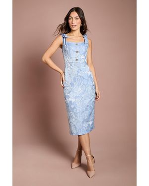 Coast Jacquard Tie Shoulder Button Detail Pencil Dress - Blue