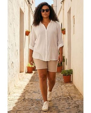 Roman Curve Lace Detail Crinkle Blouse - White