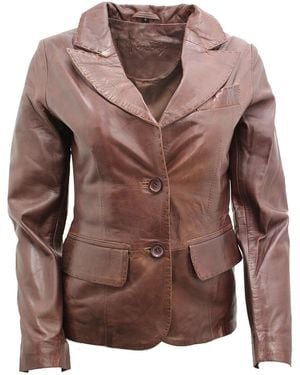 Infinity Leather 2 Button Blazer Jacket-Newport - Brown